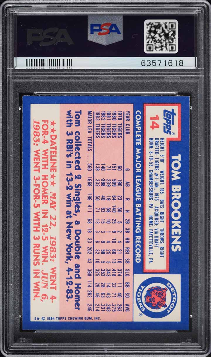 1984 Topps Tiffany Tom Brookens #14 PSA 10 GEM MINT