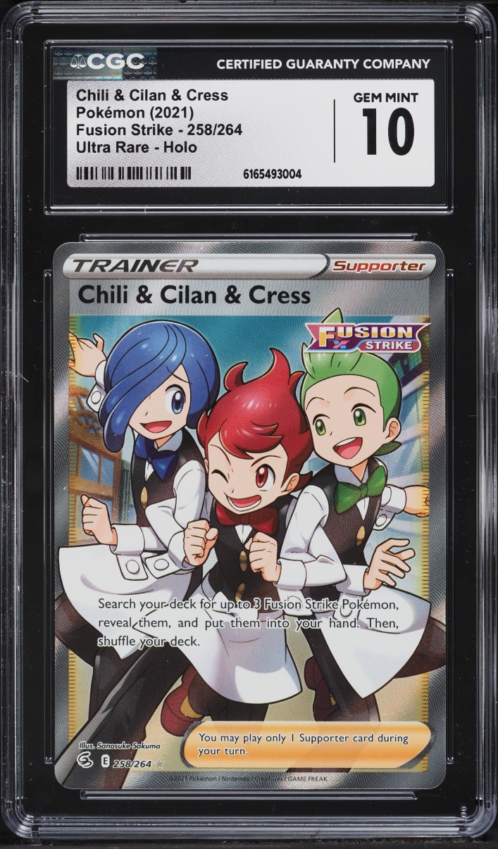 2021 Pokemon Sword & Shield Fusion Strike Full Art Chili & Cilan & Cress #258 CGC 10 GEM MINT