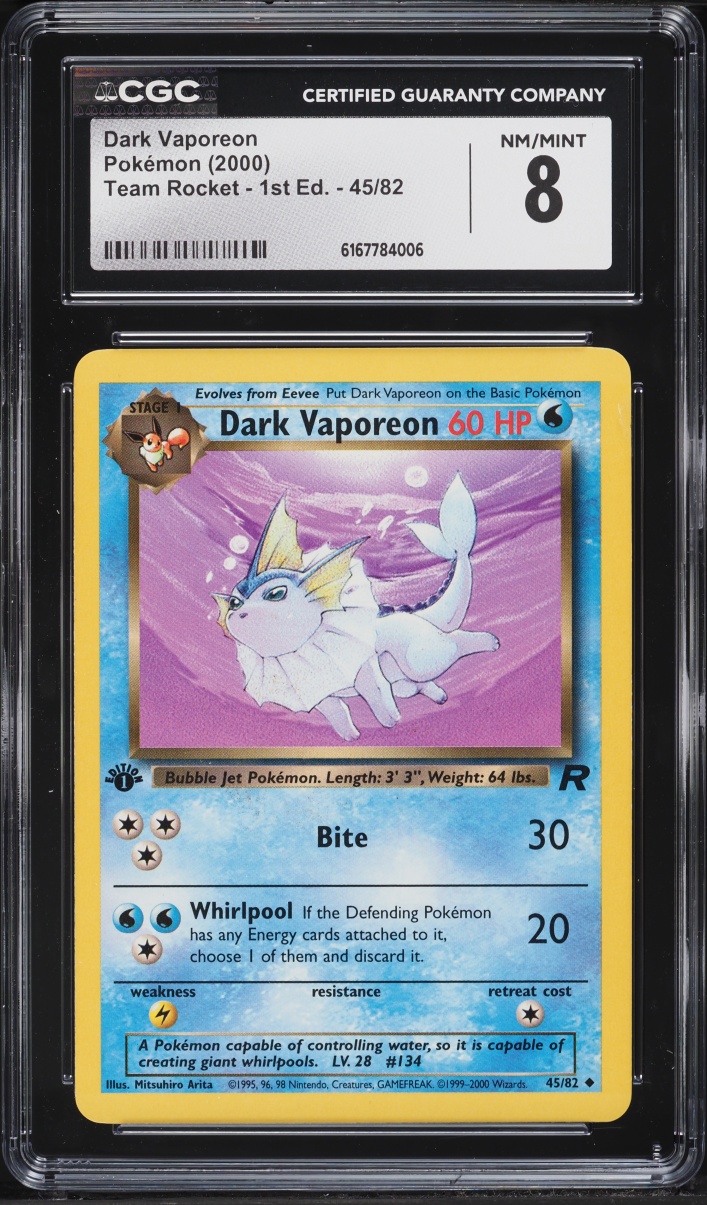 2000 Pokemon Team Rocket 1st Edition Dark Vaporeon #45 CGC 8 NM-MT
