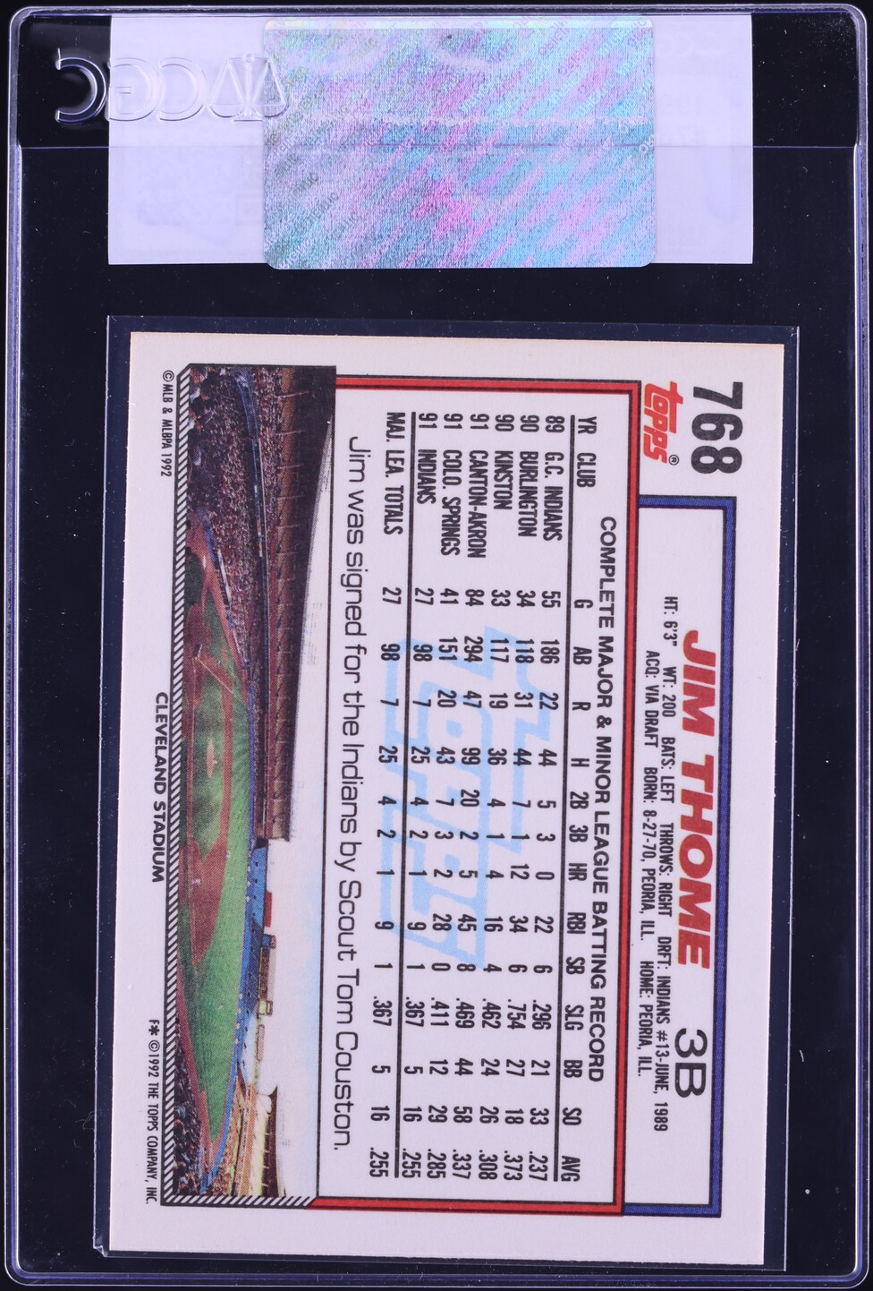 1992 Topps Jim Thome ROOKIE #768 CGC AUTH