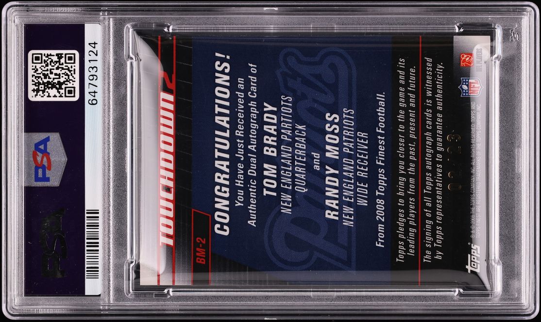 2008 Finest Dual Tom Brady Randy Moss AUTO /23 #BM-2 PSA 7 NRMT - Photo 2