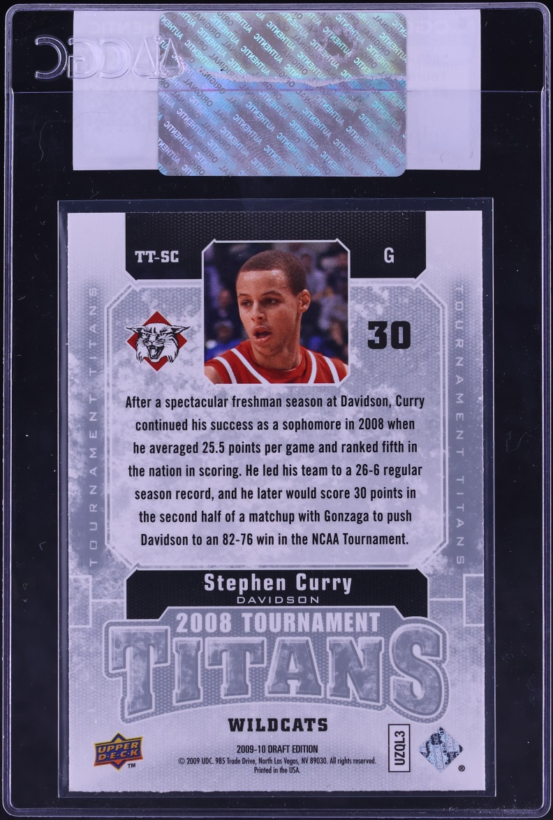 2009 Upper Deck Draft Edition Tournament Titans Stephen Curry ROOKIE #TT-SC CGC AUTH