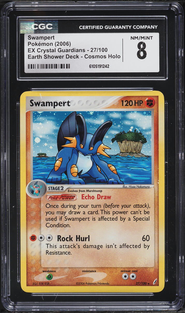 2006 Pokemon EX Crystal Guardians Earth Shower Cosmos Holo Swampert #27 CGC 8 NM-MT