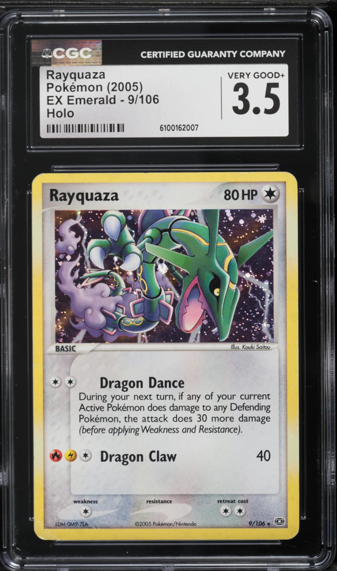 2005 Pokemon EX Emerald Holo Rayquaza #9 CGC 3.5 VG+