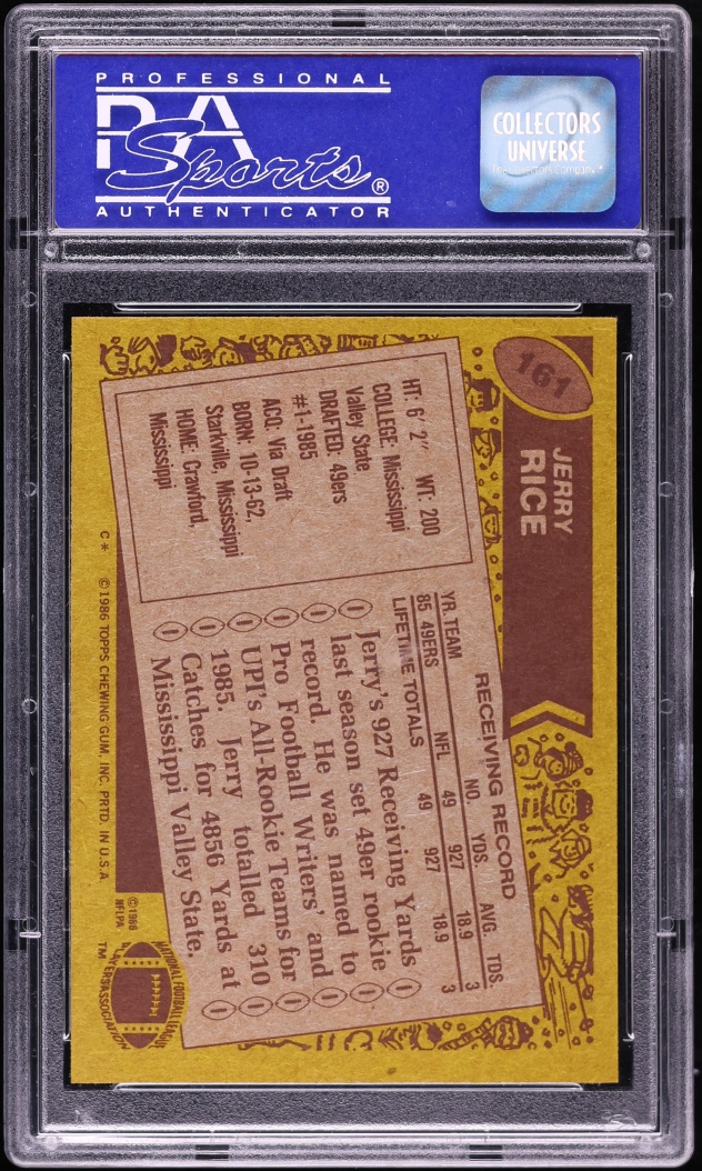 1986 Topps Football Jerry Rice ROOKIE #161 PSA 9 MINT