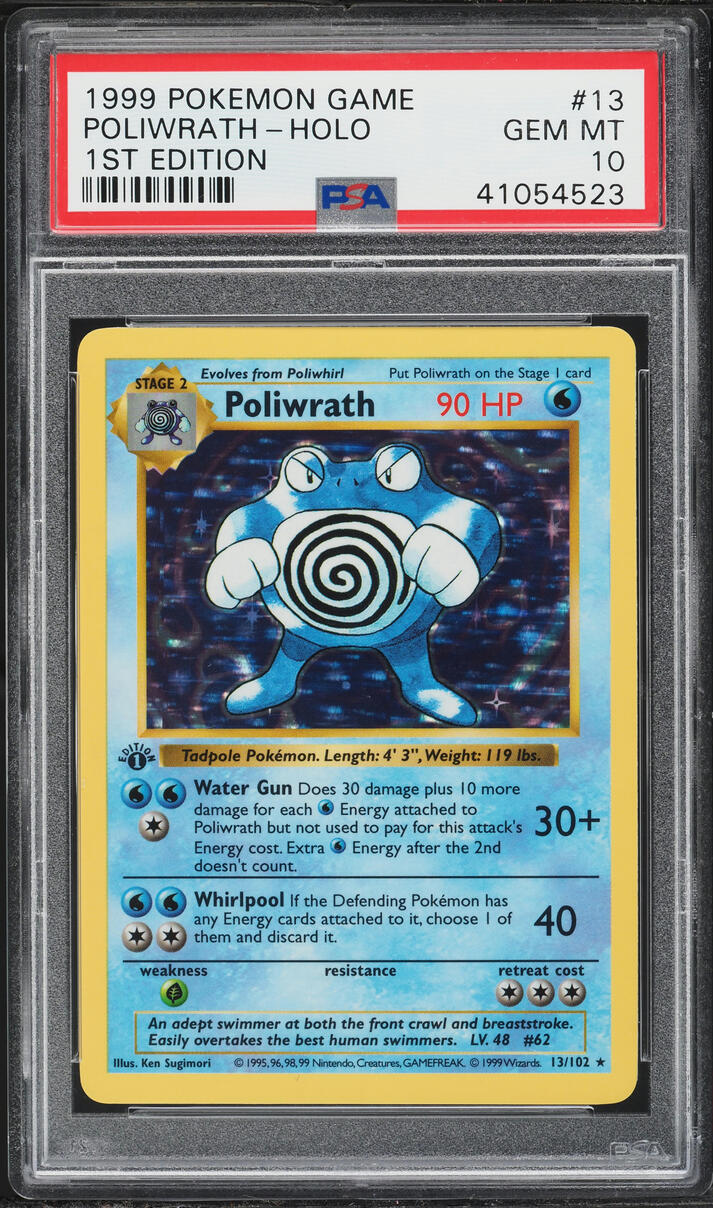 1999 Pokemon Base Set Shadowless 1st Edition Holo Poliwrath #13 PSA 10 GEM MINT