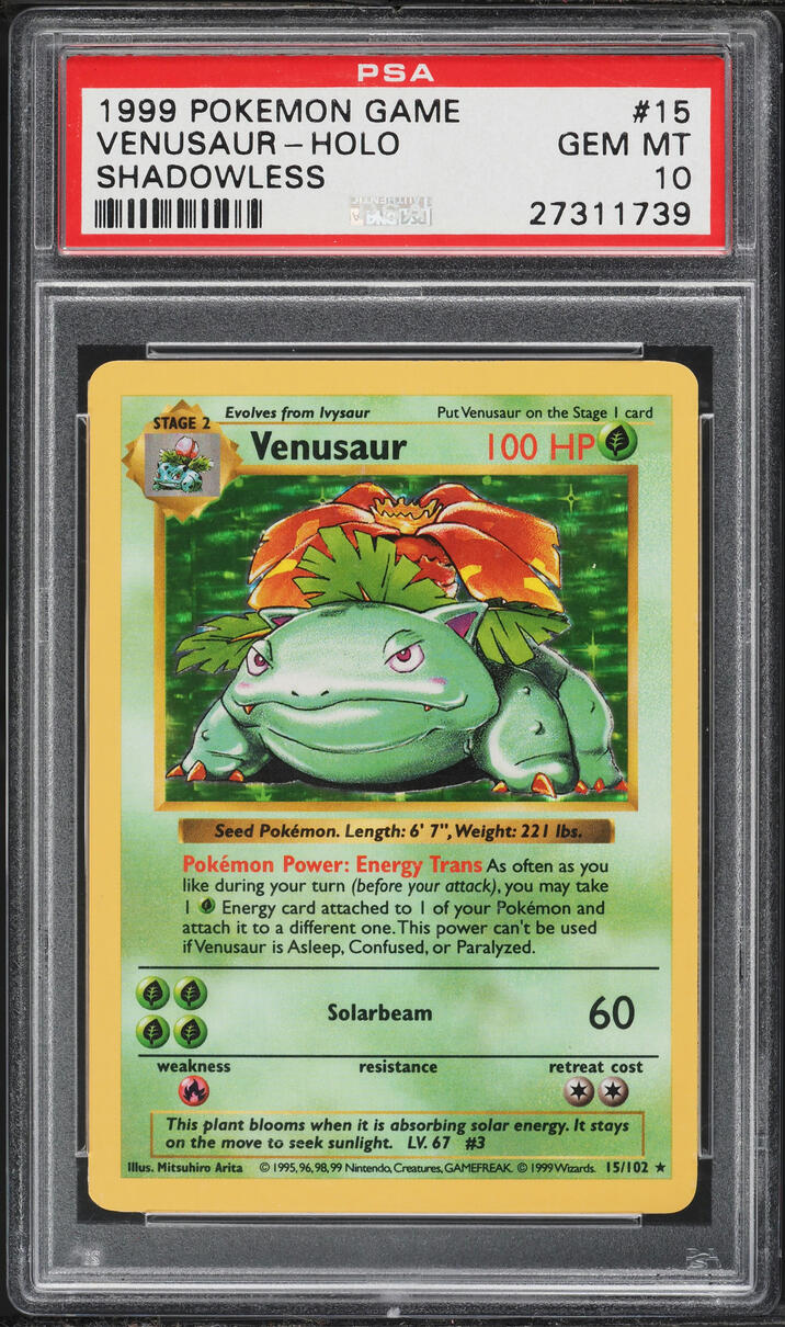 1999 Pokemon Base Set Shadowless Holo Venusaur #15 PSA 10 GEM MINT