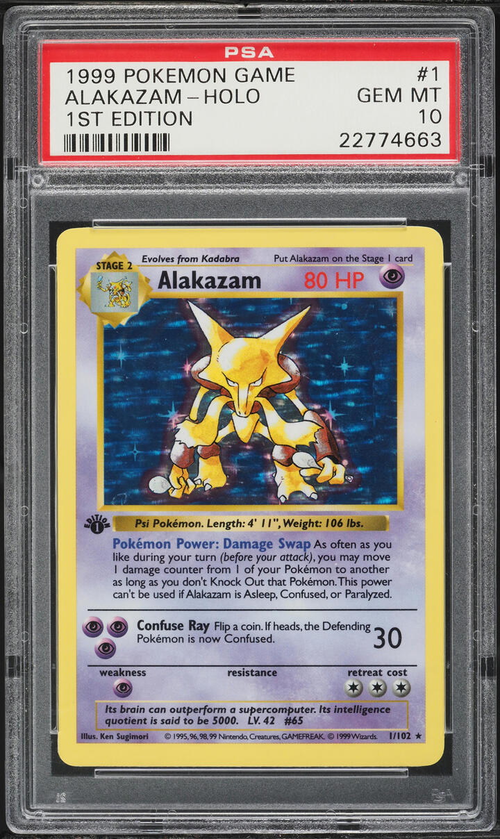 1999 Pokemon Base Set Shadowless 1st Edition Holo Alakazam #1 PSA 10 GEM MINT