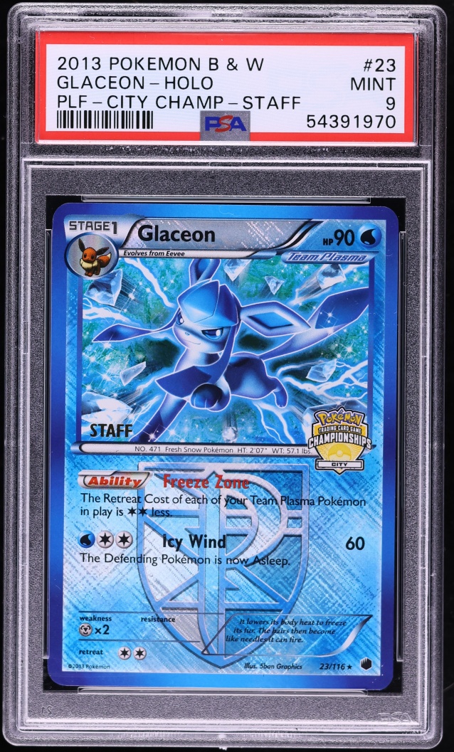 2013 Pokemon Black & White Plasma Freeze City Championships Staff Holo Glaceon #23 PSA 9 MINT