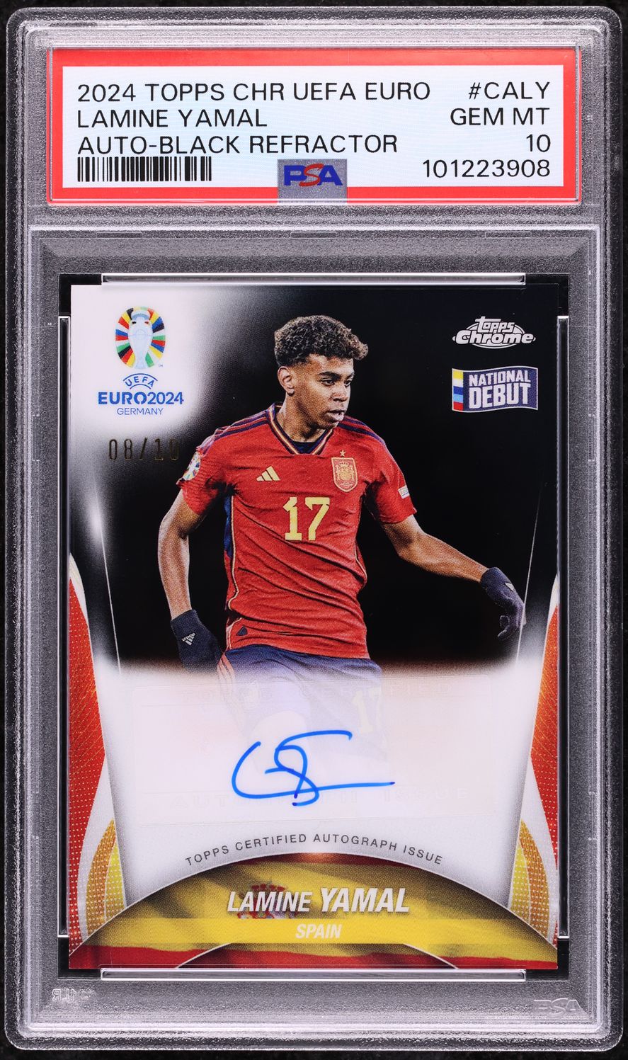 2024 Topps Chrome UEFA Euro Black Refractor Lamine Yamal ROOKIE AUTO /10 PSA 10