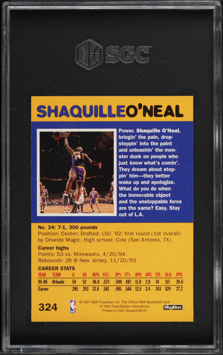 1996 Hoops Shaquille O'Neal #324 SGC 7 NRMT