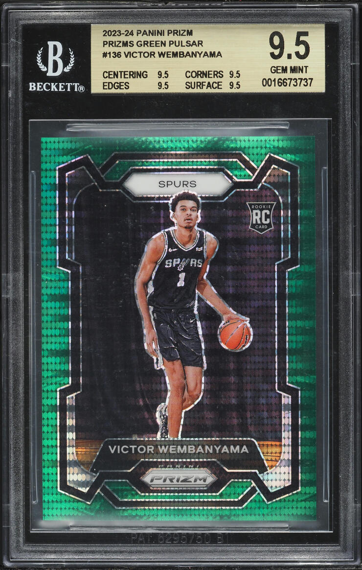 2023 Panini Prizm Green Pulsar Victor Wembanyama ROOKIE /25 #136 BGS 9.5 GEM MINT