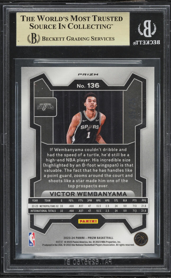 2023 Panini Prizm Green Pulsar Victor Wembanyama ROOKIE /25 #136 BGS 9.5 GEM MINT