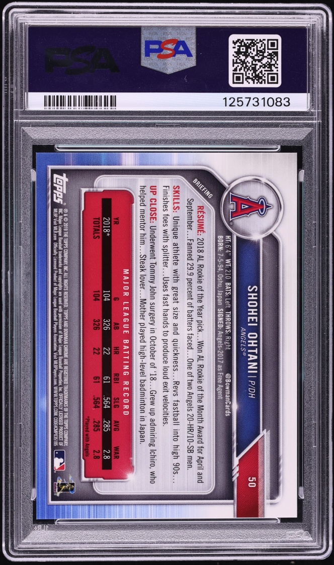 2019 Bowman Chrome Blue Refractor Shohei Ohtani /150 #50 PSA 10 GEM MINT - Photo 2