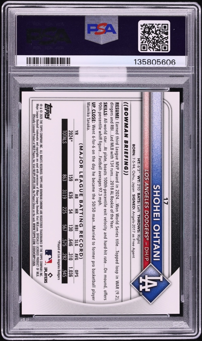 2025 Bowman Chrome Gold Refractor Shohei Ohtani /50 #17 MBA PSA 10 GEM MINT - Photo 2