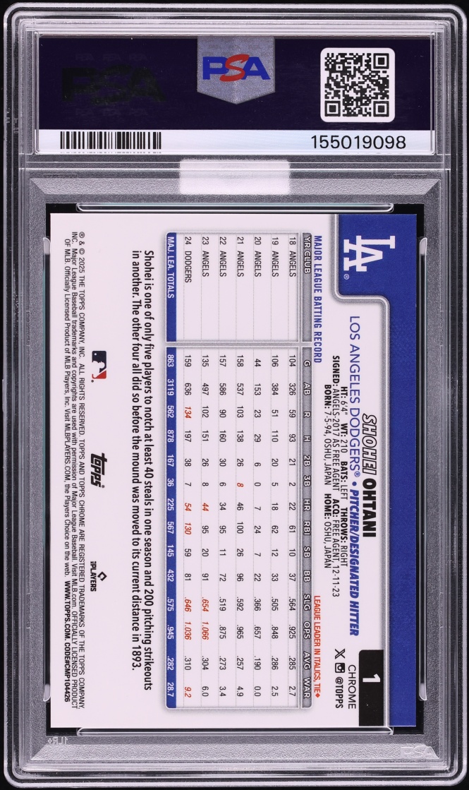 2025 Topps Chrome Orange Refractor Shohei Ohtani /25 #1 MBA PSA 9 MINT - Photo 2
