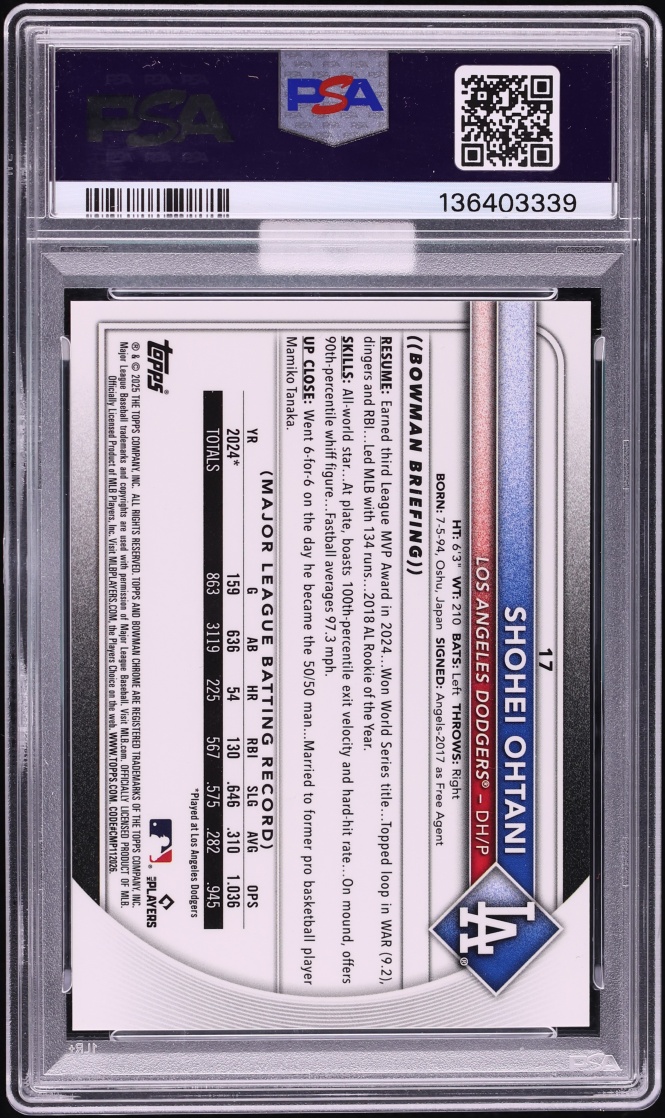 2025 Bowman Chrome Orange Refractor Shohei Ohtani /25 #17 MBA PSA 9 MINT - Photo 2