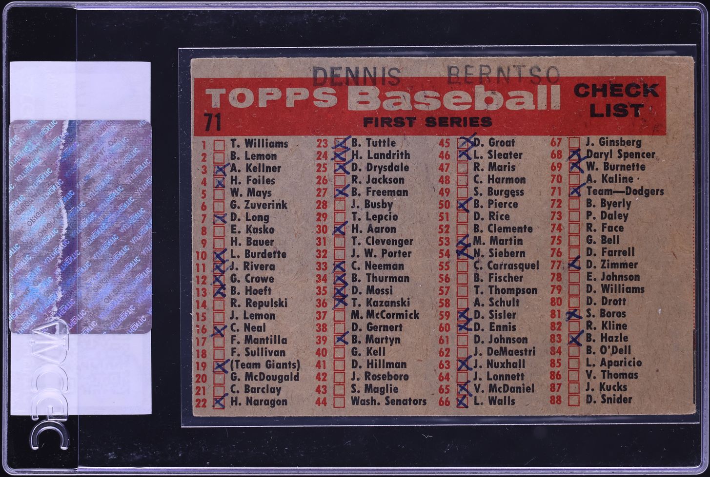 1958 Topps '57 Dodgers Team #71 CGC AUTH
