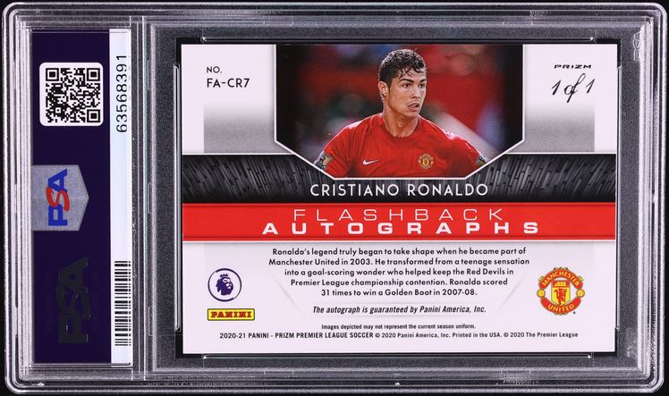 2020 Panini Prizm Premier League Black Cristiano Ronaldo AUTO 1/1 #FA-CR7 PSA 10 GEM MINT