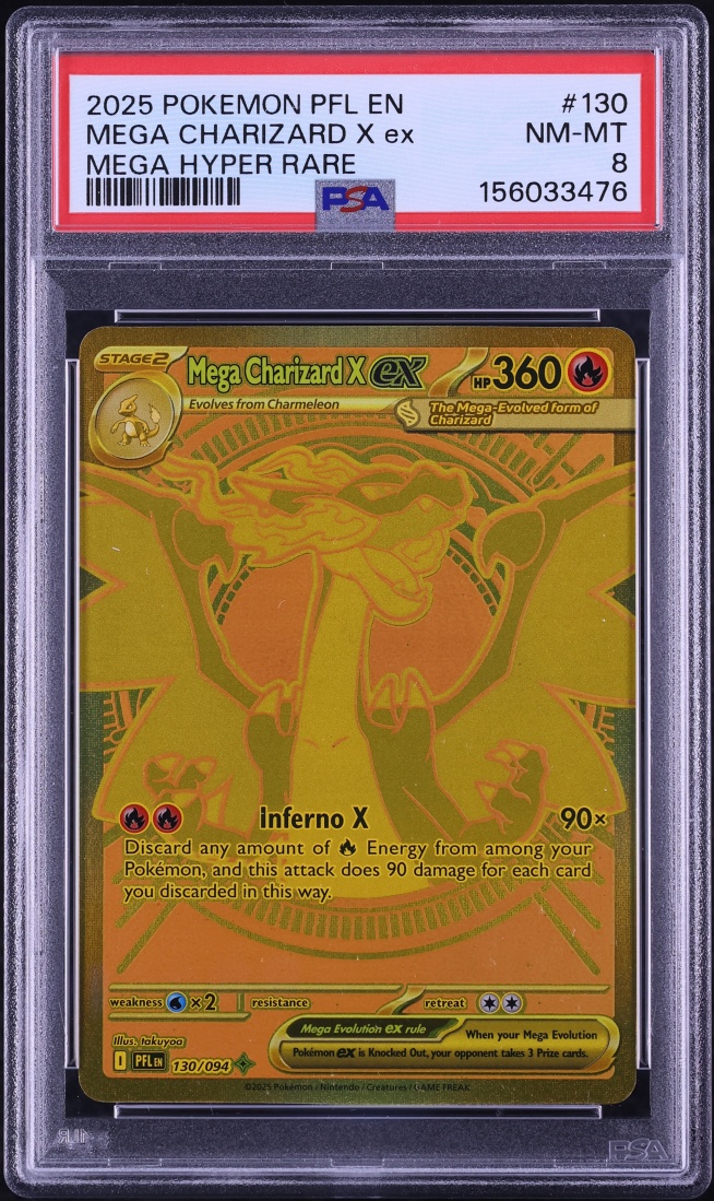 2025 Pokemon Mega Evolution Phantasmal Flames MHR Mega Charizard X ex #130 PSA 8 NM-MT