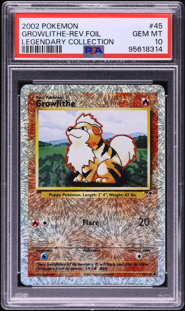 2002 Pokemon Legendary Collection Reverse Holo Growlithe #45 PSA 10 GEM MINT