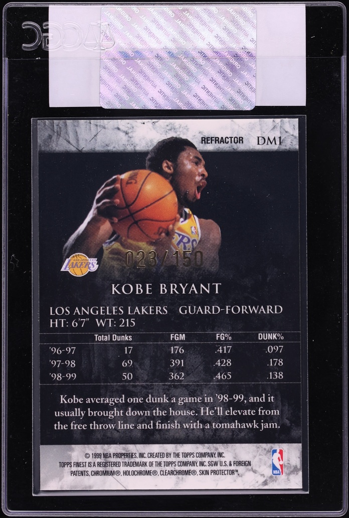 1999 Finest Dunk Masters Refractor Kobe Bryant /150 #DM1 CGC AUTH - Photo 2