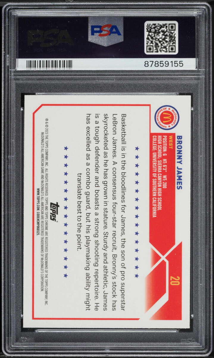 2023 Topps Chrome McDonald's All-American Bronny James ROOKIE #20 PSA 10 GEM