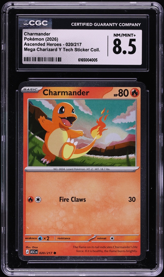 2026 Pokemon Mega Evolution Ascended Heroes Tech Sticker Charmander #20 CGC 8.5 NM-MT+