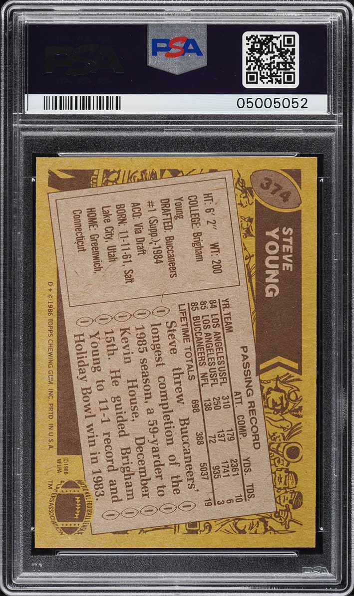 1986 Topps Football Steve Young ROOKIE #374 PSA 10 GEM MINT
