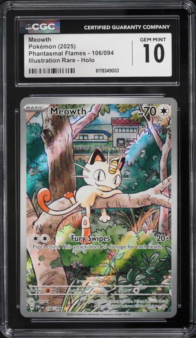2025 Pokemon Mega Evolution Phantasmal Flames IR Meowth #106 CGC 10 GEM MINT