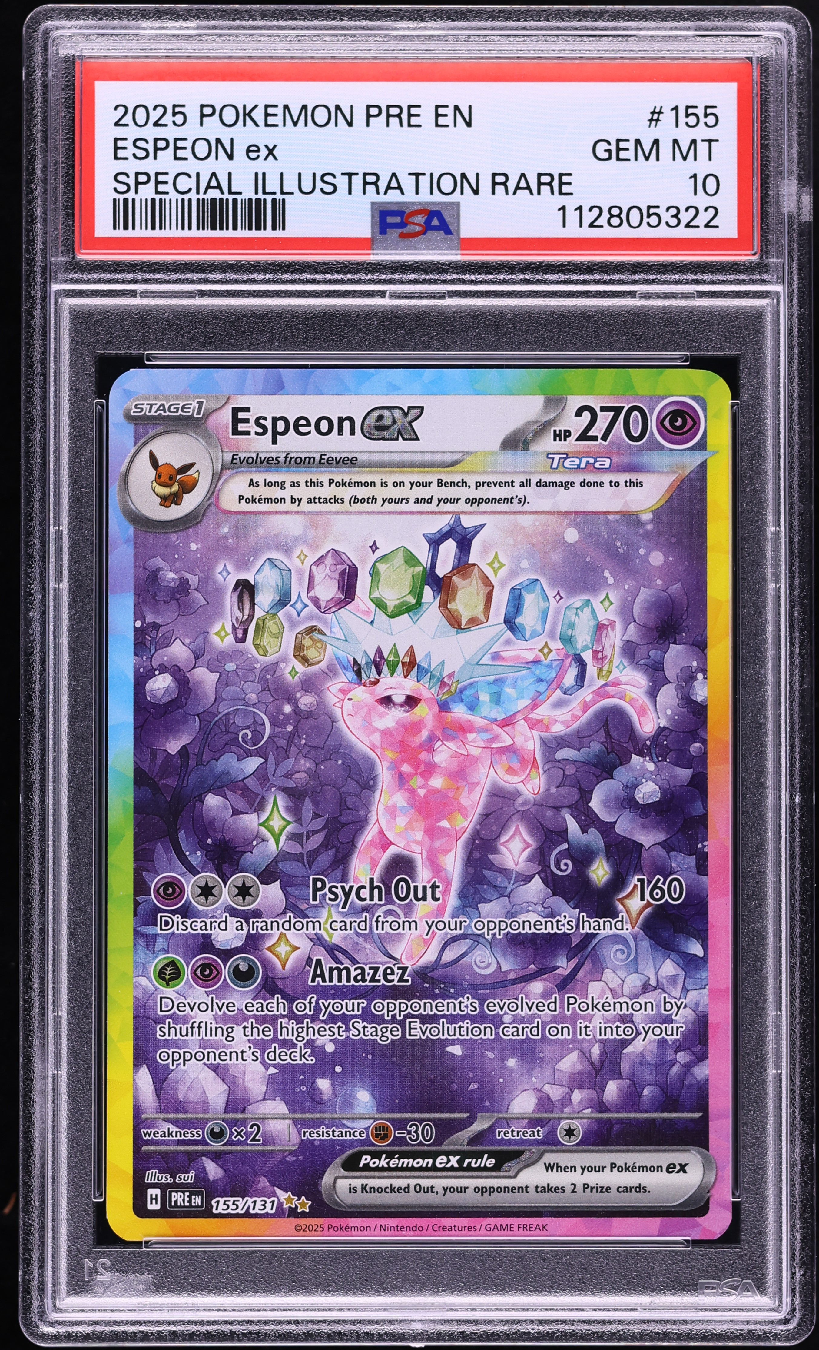 2025 Pokemon Scarlet & Violet Prismatic Evolutions SIR Espeon Ex #155 PSA 10 GEM MINT