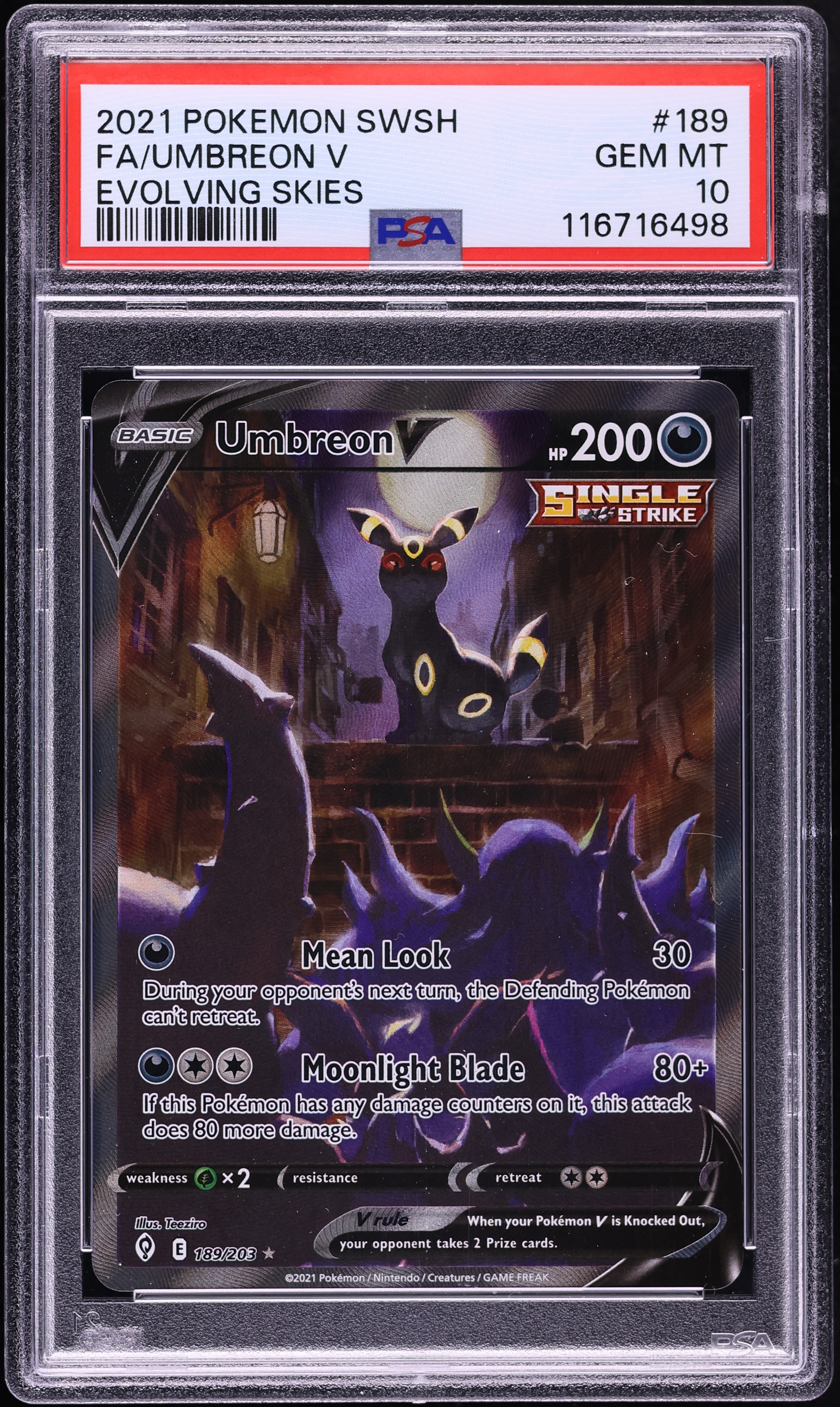 2021 Pokemon Sword & Shield Evolving Skies Alt Art Umbreon V #189 PSA 10 GEM MINT