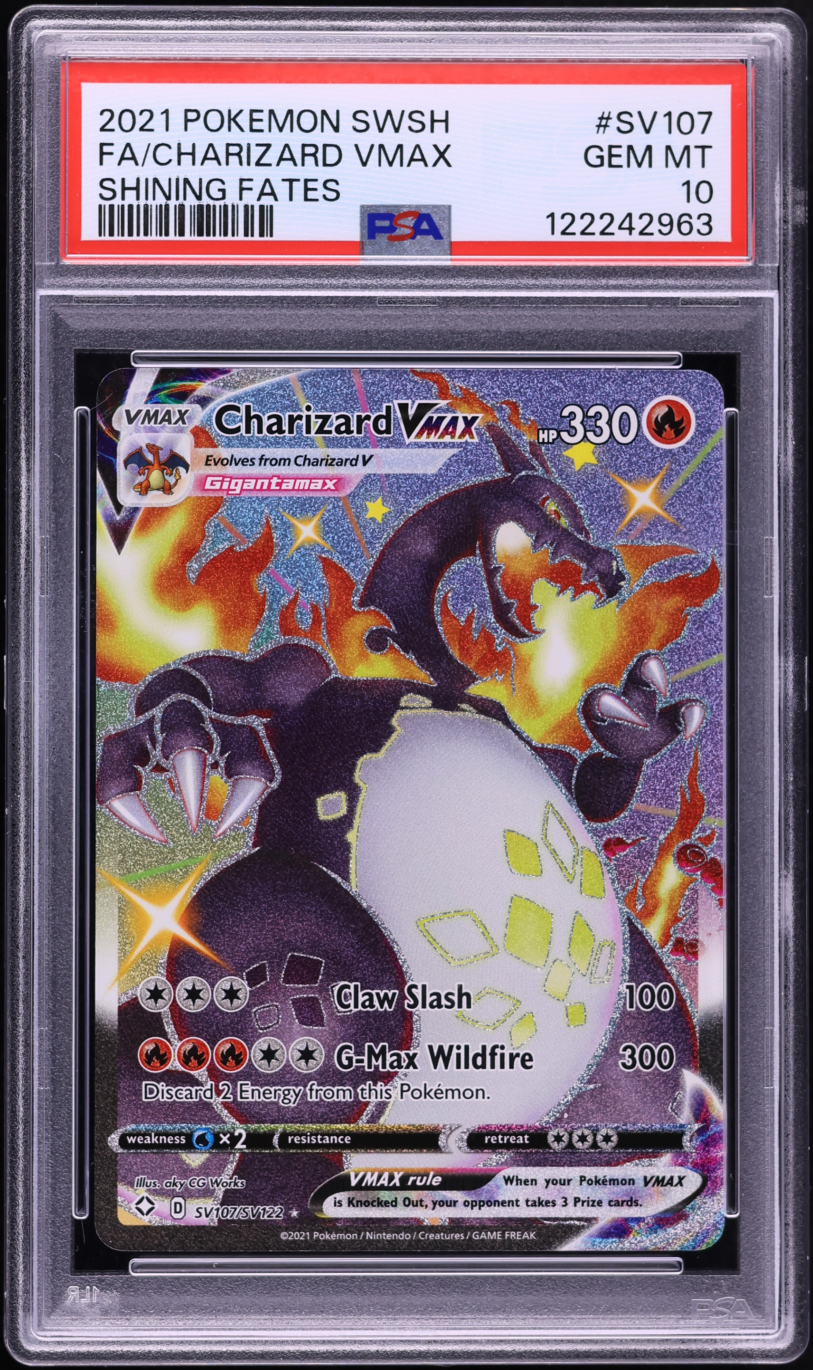 2021 Pokemon Sword & Shield Shining Fates Shiny Vault Full Art Charizard VMAX #SV107 PSA 10 GEM