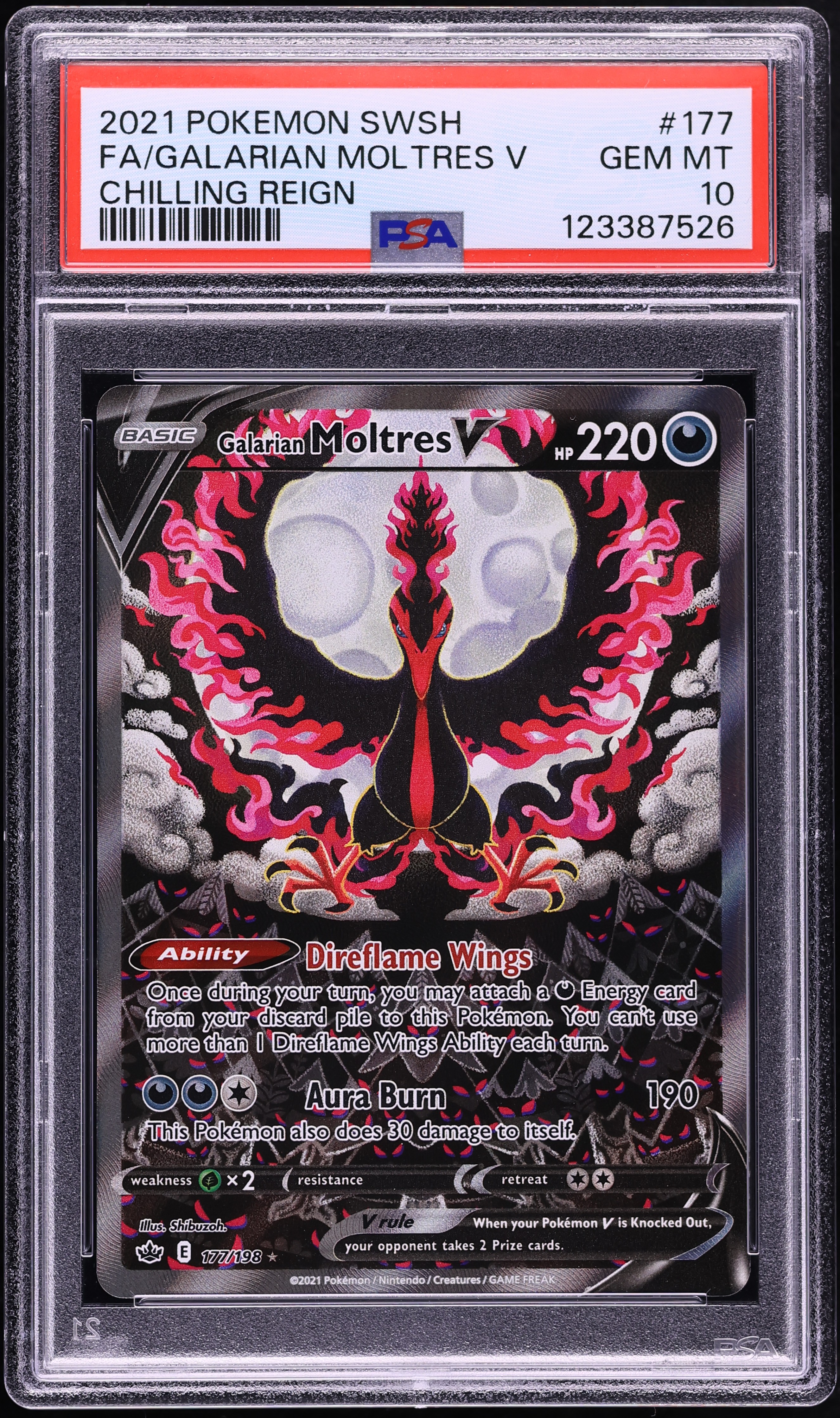2021 Pokemon Sword & Shield Chilling Reign Full Art Galarian Moltres V #177 PSA 10 GEM MINT