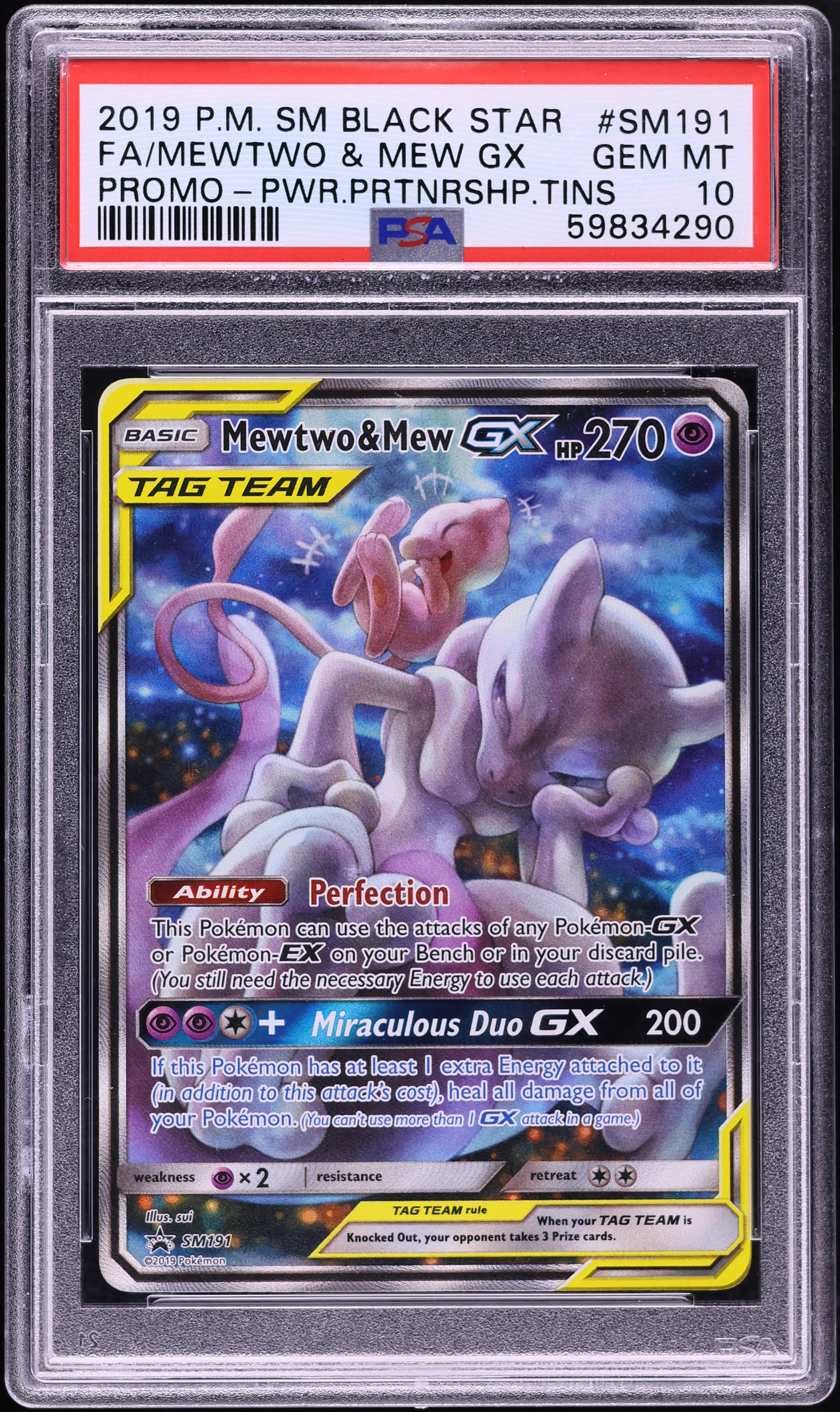 2019 Pokemon Sun & Moon Promo Power Partnership Tins Mewtwo & Mew Gx #SM191 PSA 10 GEM MINT
