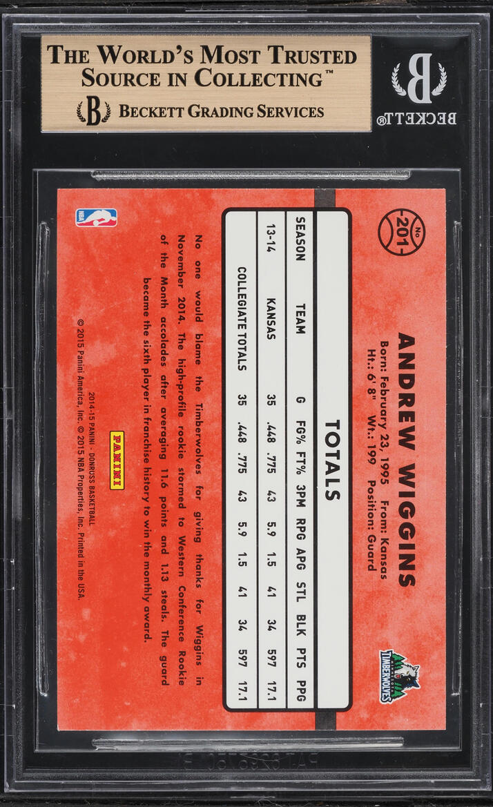 2014 Donruss Basketball Andrew Wiggins ROOKIE #201 BGS 9.5 GEM MINT