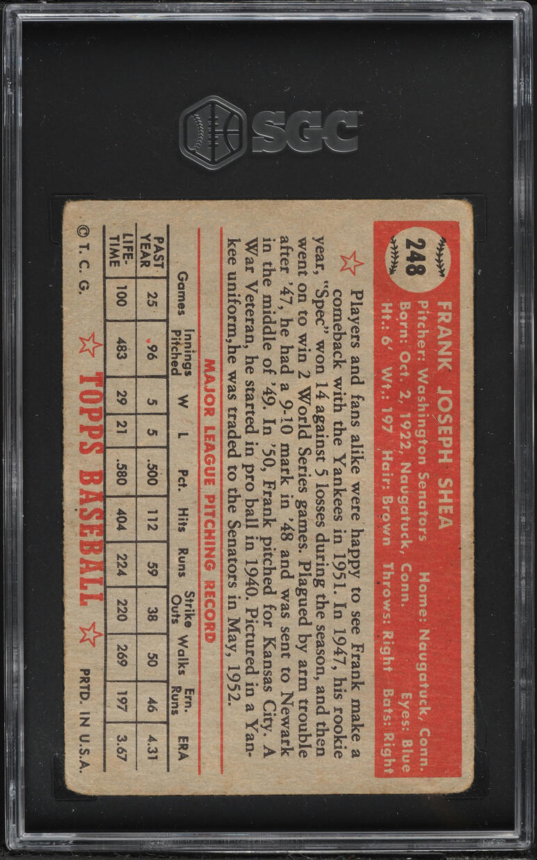 1952 Topps Frank Shea #248 SGC 2 GD