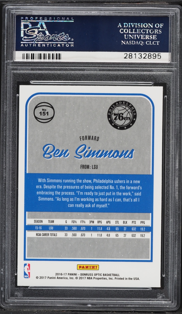2016 Donruss Optic Ben Simmons ROOKIE #151 PSA 10 GEM MINT