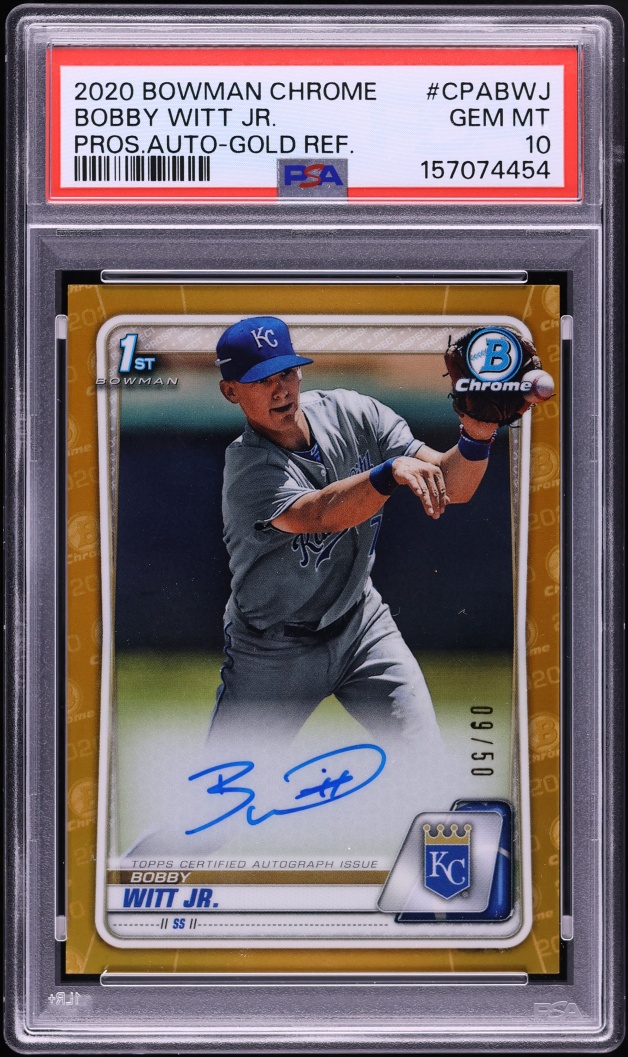 2020 Bowman Chrome Gold Refractor Bobby Witt Jr. PROSPECT AUTO /50 #CPA-BWJ PSA 10 GEM MINT