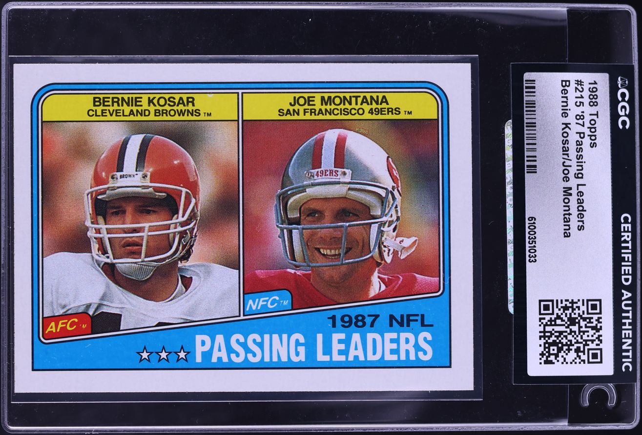 1988 Topps Football Bernie Kosar & Joe Montana PASSING LEADERS #215 CGC AUTH