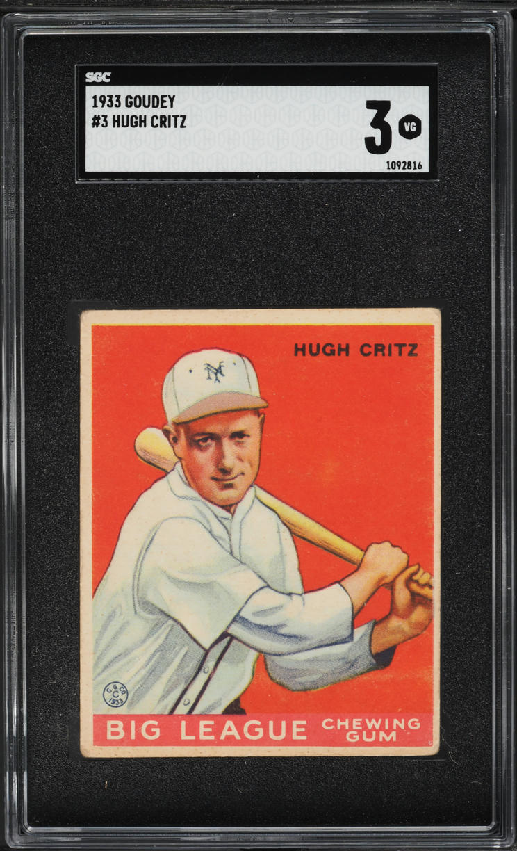 1933 Goudey Hugh Critz #3 SGC 3 VG