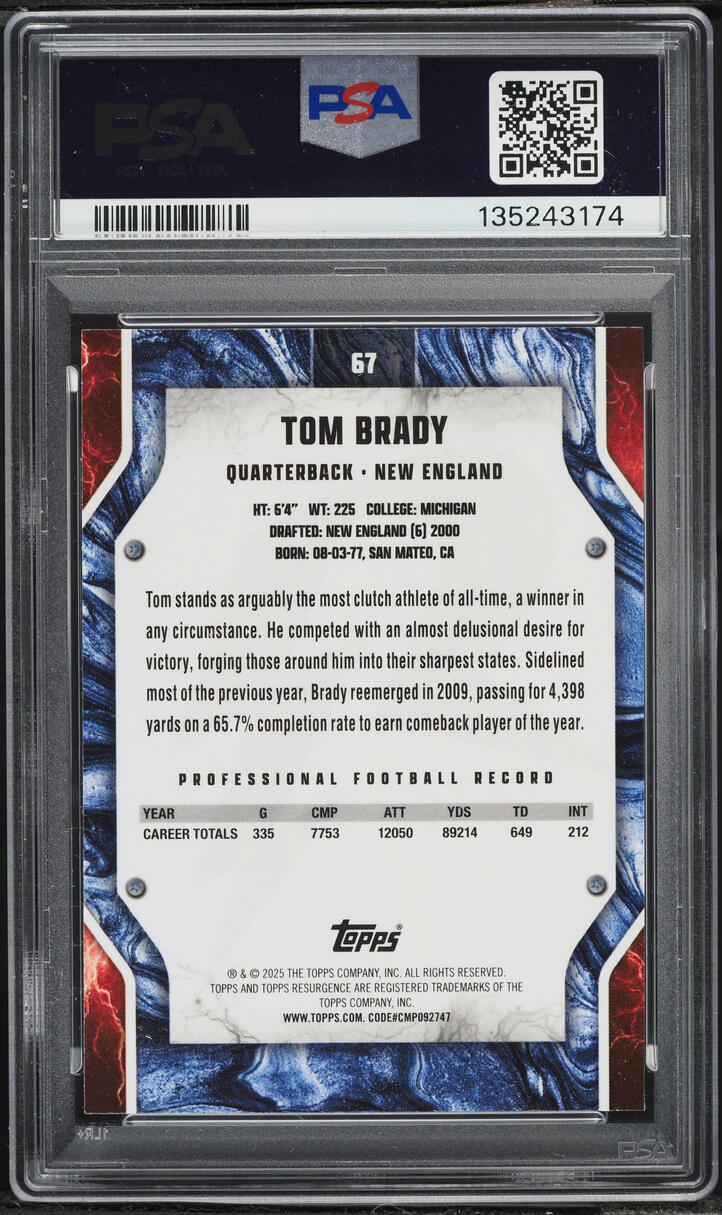 2024 Topps Resurgence Crimson Surge Tom Brady /199 #67 PSA 10 GEM MINT