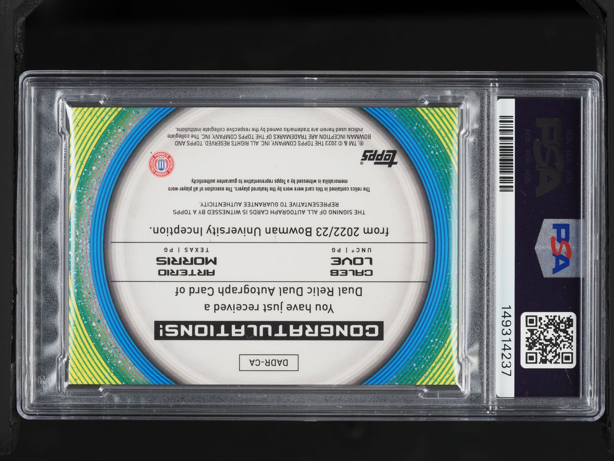 2022 Bowman University Inception Dual Orange Foil Love Morris PATCH AUTO /25 #CA PSA 10 GEM