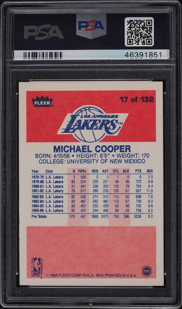 1986 Fleer Basketball Michael Cooper #17 PSA 9 MINT