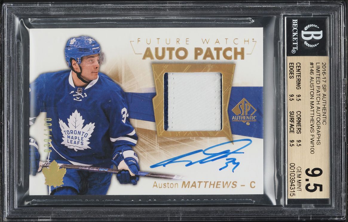 2016 SP Authentic Limited Auston Matthews ROOKIE PATCH AUTO /100 #146 BGS 9.5 GEM MINT