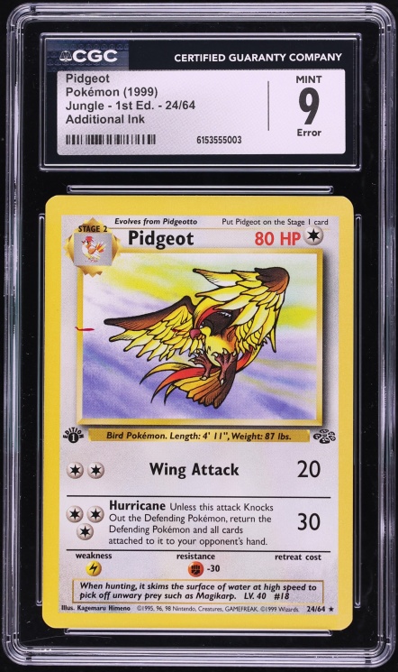 1999 Pokemon Jungle 1st Edition Error Pidgeot #24 CGC 9 MINT