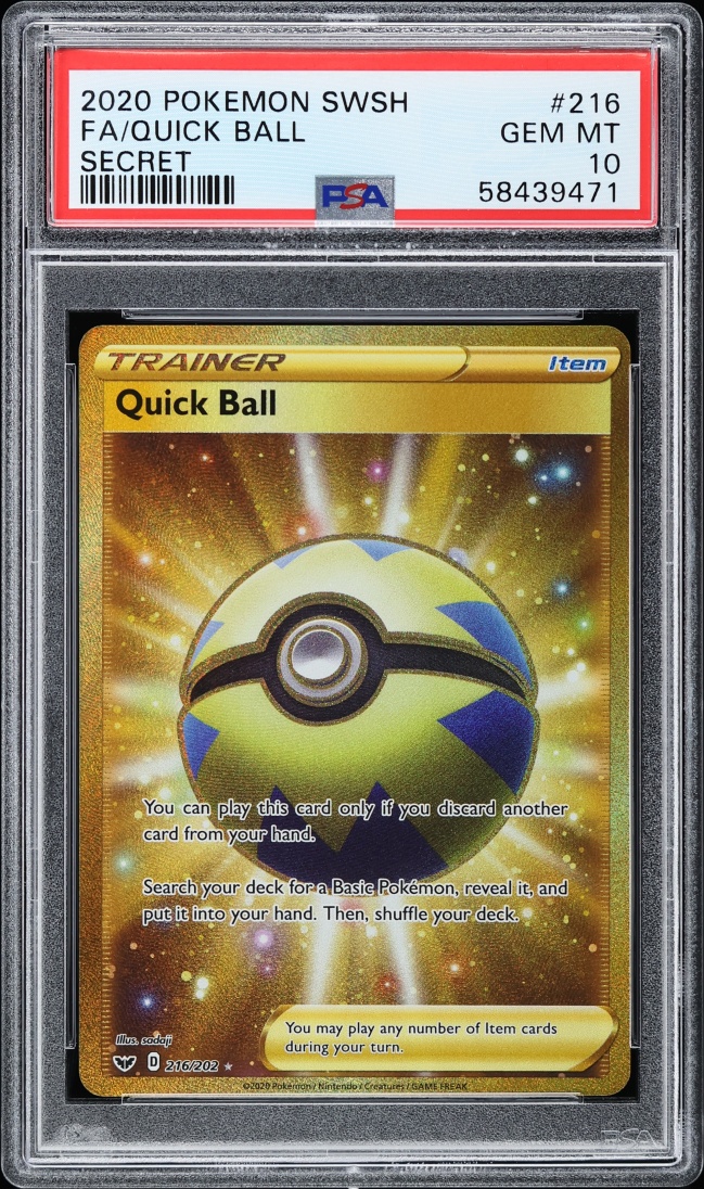 2020 Pokemon Sword & Shield Gold Rare Quick Ball #216 PSA 10 GEM MINT