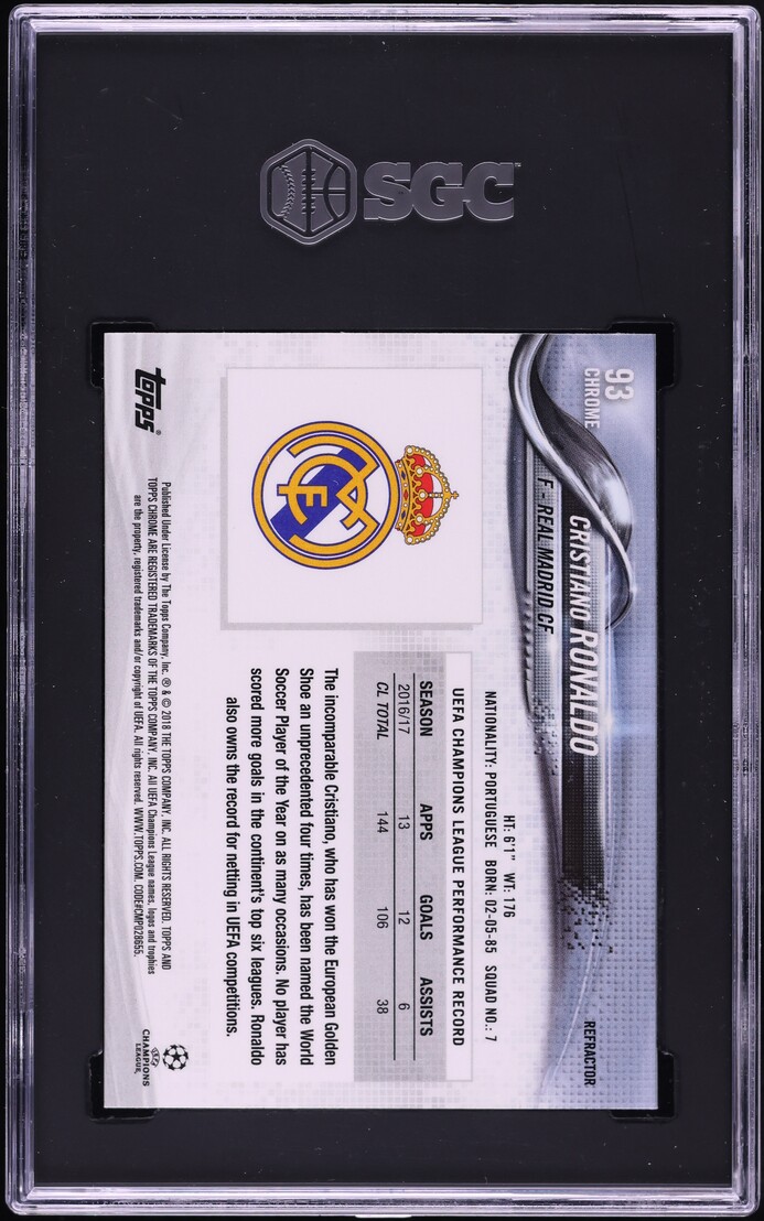 2017 Topps Chrome UEFA Refractor Cristiano Ronaldo #93 SGC 9.5 MINT+