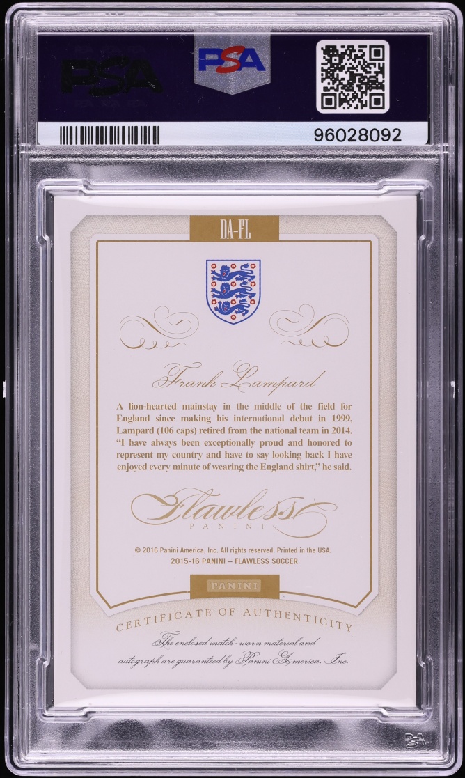 2015 Panini Flawless Dual Gold Frank Lampard PATCH AUTO /7 #DA-FL PSA 10 GEM MINT