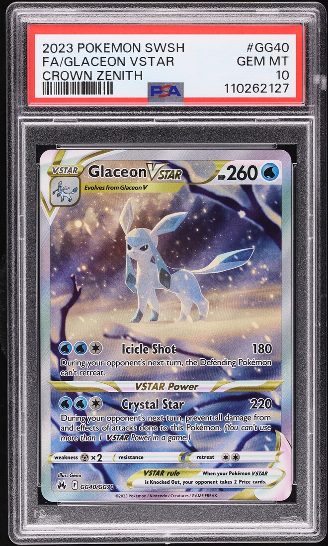 2023 Pokemon Sword & Shield Crown Zenith Alt Art Glaceon VSTAR #GG40 PSA 10 GEM MINT